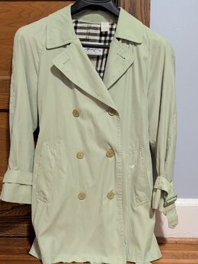 Vintage Matcha Light Green Double-Breasted Trench Coat